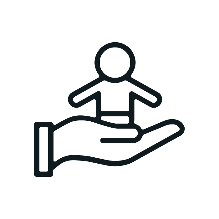 Illustration of a child along with a hand - the symbol for care. Trying to signify the child-friendly nature of the device Annie.
